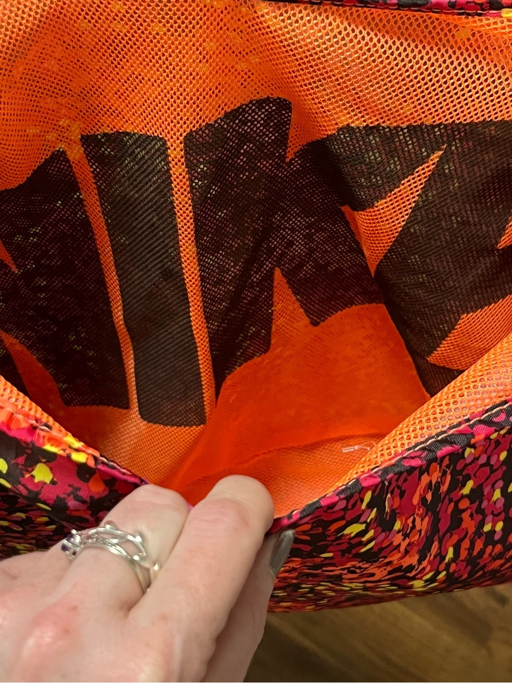 Vintage Nike Reversible Hobo Tote Bag Neon Orange Splatter Print - Picture 5 of 5